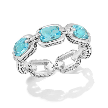 JAI Statement Link Ring in Blue Topaz, Size 7